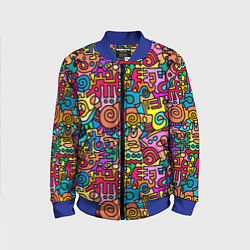 Бомбер детский Психоделические узоры - цветные дудлы, цвет: 3D-синий