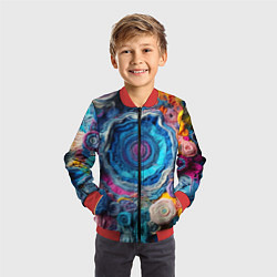 Бомбер детский Вязаные цветы - пэчворк, цвет: 3D-красный — фото 2