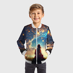 Бомбер детский Небесный пейзаж - сюрреализм, цвет: 3D-белый — фото 2