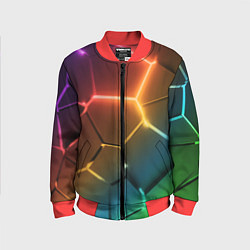 Бомбер детский Радужные неоновые плиты в разломе, цвет: 3D-красный