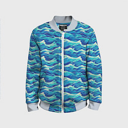 Бомбер детский Абстрактный волнистый узор в синих тонах, цвет: 3D-серый