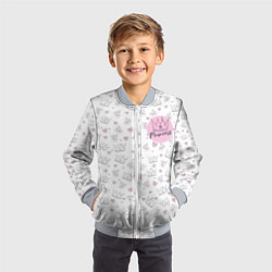 Бомбер детский Знак принцессы на фоне корон и сердец, цвет: 3D-серый — фото 2