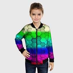Бомбер детский Неоновая абстракция соты, цвет: 3D-черный — фото 2