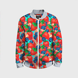 Бомбер детский Клубника с черникой паттерн, цвет: 3D-серый