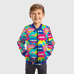 Бомбер детский Разноцветные губы, цвет: 3D-синий — фото 2