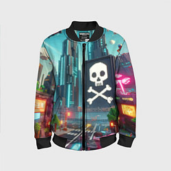 Бомбер детский Minecraft district with skull - ai art fantasy, цвет: 3D-черный