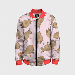 Бомбер детский Паттерн с капибарами и мандаринками розовый, цвет: 3D-красный