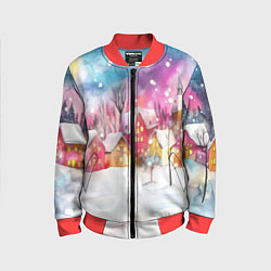 Бомбер детский Новогодний ночной дворик, цвет: 3D-красный