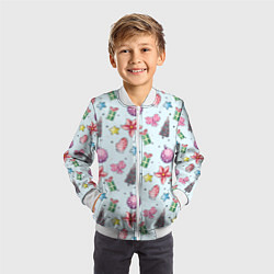 Бомбер детский Новогодний фон, цвет: 3D-белый — фото 2
