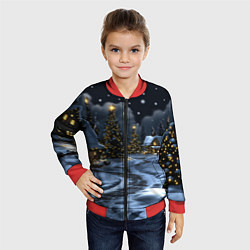Бомбер детский Ночной новогодний город, цвет: 3D-красный — фото 2