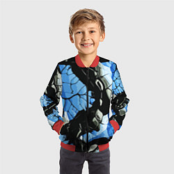 Бомбер детский Чёрные линии на чёрно-синем фоне, цвет: 3D-красный — фото 2