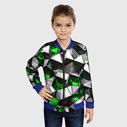 Бомбер детский Зелёно-белые рельефные треугольники на чёрном фоне, цвет: 3D-синий — фото 2