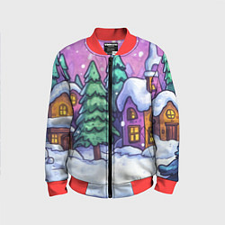 Бомбер детский Новогодний мультяшный двор, цвет: 3D-красный