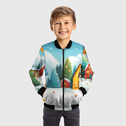 Бомбер детский Новогодний городок иллюстрация, цвет: 3D-черный — фото 2