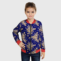 Бомбер детский Золотые снежинки на синем шелке, цвет: 3D-красный — фото 2
