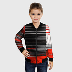 Бомбер детский Белые вертикальные полосы на чёрно-красном фоне, цвет: 3D-черный — фото 2