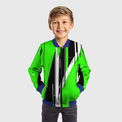 Бомбер детский Чёрно-белые вертикальные полосы на зелёном фоне, цвет: 3D-синий — фото 2
