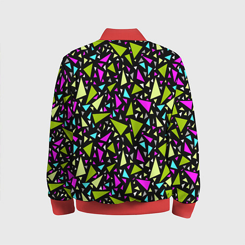Детский бомбер Неоновые разноцветные треугольники на черном / 3D-Красный – фото 2