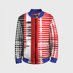 Бомбер детский Белые полосы на чёрно-красном фоне, цвет: 3D-синий