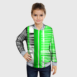 Бомбер детский Белые полосы на зелёно-чёрном фоне, цвет: 3D-серый — фото 2
