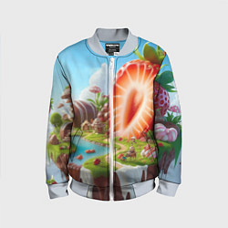 Бомбер детский Клубничная планета - нейроарт фантазия, цвет: 3D-серый