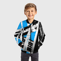 Бомбер детский Чёрно-белые абстрактные линии на синем фоне, цвет: 3D-черный — фото 2