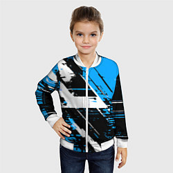 Бомбер детский Diagonal black and white stripes on a blue backgro, цвет: 3D-белый — фото 2