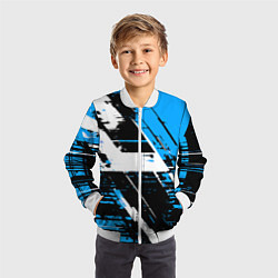 Бомбер детский Diagonal black and white stripes on a blue backgro, цвет: 3D-белый — фото 2