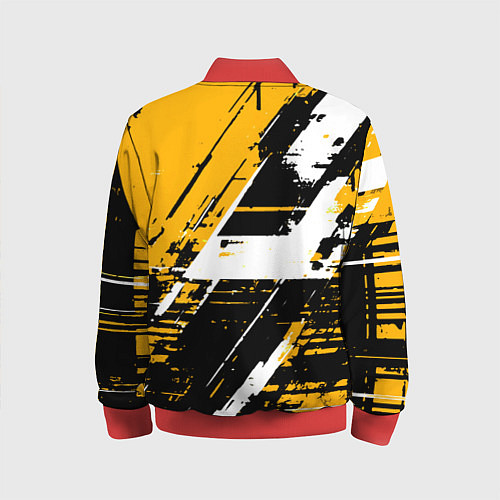 Детский бомбер Diagonal black and white stripes on a yellow backg / 3D-Красный – фото 2
