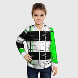 Бомбер детский Зелёные и чёрные полосы на белом фоне, цвет: 3D-белый — фото 2