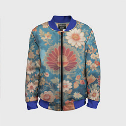 Бомбер детский Ботанические узоры, цвет: 3D-синий