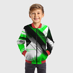 Бомбер детский Диагональные зелёно-чёрные линии на белом фоне, цвет: 3D-красный — фото 2