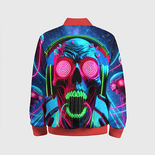 Детский бомбер Metallica - neon skull with headphones / 3D-Красный – фото 2