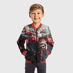 Бомбер детский Новогодние украшения на ветках, цвет: 3D-красный — фото 2