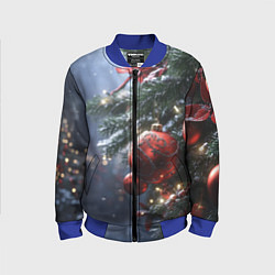 Бомбер детский Красные новогодние шары с узорами, цвет: 3D-синий