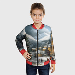 Бомбер детский Новогодняя огромная елка и маленькие домики, цвет: 3D-красный — фото 2