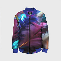 Бомбер детский Перья неоновой птицы, цвет: 3D-синий