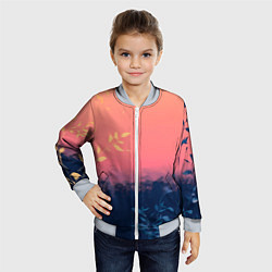 Бомбер детский Листья на сине-розовом фоне - нейросеть, цвет: 3D-серый — фото 2