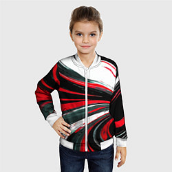 Бомбер детский Волнистые чёрно-красные линии на белом фоне, цвет: 3D-белый — фото 2
