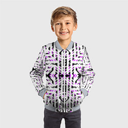 Бомбер детский Чёрно-фиолетовые диагональные полосы на белом фоне, цвет: 3D-серый — фото 2