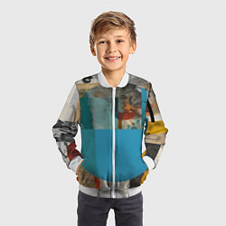 Бомбер детский Абстрактный ретро коллаж, цвет: 3D-белый — фото 2