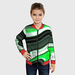 Бомбер детский Волнистые горизонтальные чёрно-зелёные полосы на б, цвет: 3D-красный — фото 2
