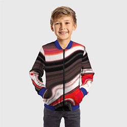 Бомбер детский Волнистые горизонтальные чёрно-красные полосы на б, цвет: 3D-синий — фото 2