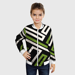Бомбер детский Прямоугольники по диагонали-зеленый, черный, цвет: 3D-белый — фото 2