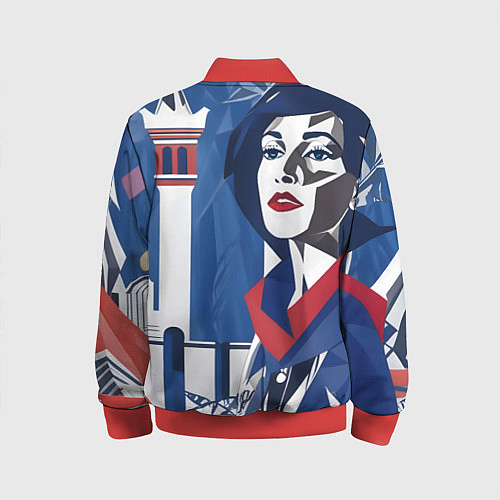 Детский бомбер Девушка с красным шарфом / 3D-Красный – фото 2