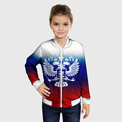 Бомбер детский Герб России на фоне флага текстурный, цвет: 3D-белый — фото 2