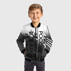 Бомбер детский Россия герб и полосы серый, цвет: 3D-черный — фото 2