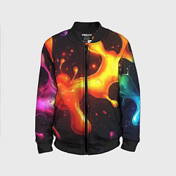Бомбер детский Радужные кляксы на черном фоне, цвет: 3D-черный
