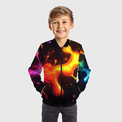 Бомбер детский Радужные кляксы на черном фоне, цвет: 3D-черный — фото 2