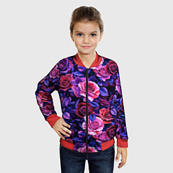 Бомбер детский Разноцветные цветы - синие розы паттерн, цвет: 3D-красный — фото 2